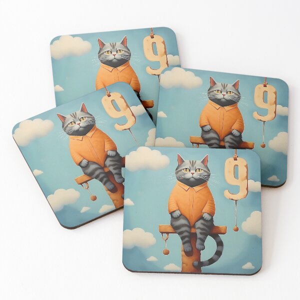 Item preview, Number Nine with Cat | Numerals | Cat Illustration | Cat Art designed and sold by UnhingedBird.