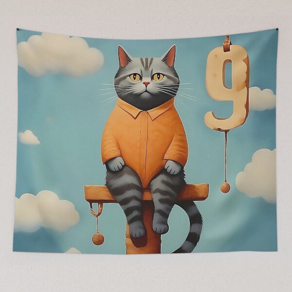 Item preview, Number Nine with Cat | Numerals | Cat Illustration | Cat Art designed and sold by UnhingedBird.