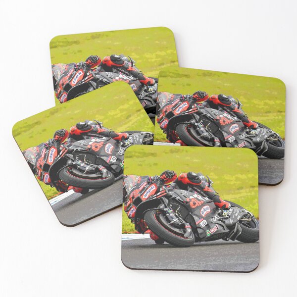 Item preview, Marco Bezzecchi racing his 2025 MotoGP motorcycle in the corners abstract designed and sold by Rodissimus1984.