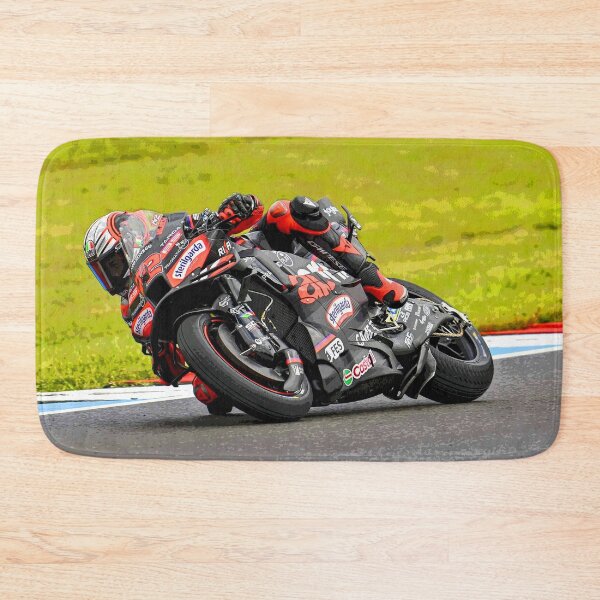 Item preview, Marco Bezzecchi racing his 2025 MotoGP motorcycle in the corners abstract designed and sold by Rodissimus1984.