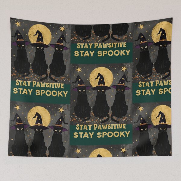 Item preview, Stay Pawsitive, Stay Spooky” T-Shirt – Witch Cat Design with Full Moon & Stars | Cute Halloween Tee for Cat Lovers | Funny Fall Apparel designed and sold by SassyArtist9006.
