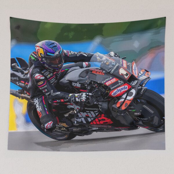 Item preview, Jorge Martin racing his 2025 MotoGP motorcycle abstract designed and sold by Rodissimus1984.