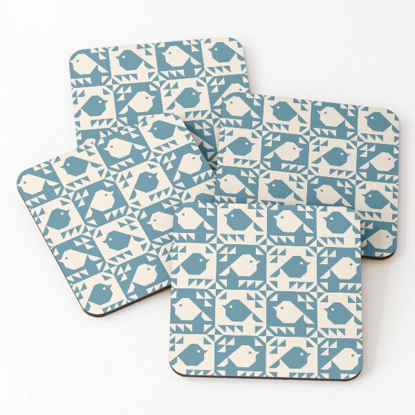 Item preview, Sparrows Cheater Quilt Petrol Blue Cream Block Print  designed and sold by Pinkdeer Designs.