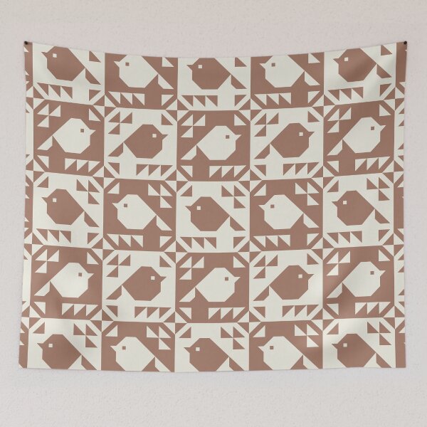 Aperçu de l'œuvre Couette Cheater Sparrows en imprimé Pantone Mocha Mousse et Crème créée et vendue par Pinkdeer Designs.