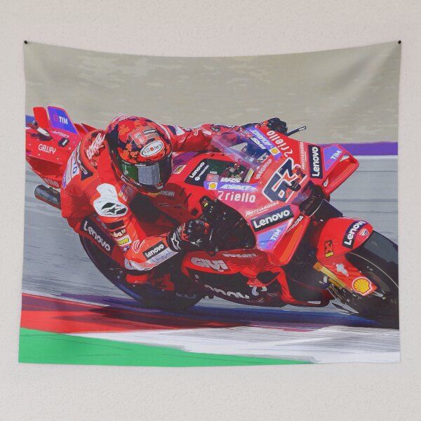 Item preview, Francesco Bagnaia racing his 2025 motogp motorcycle watercolor designed and sold by Rodissimus1984.