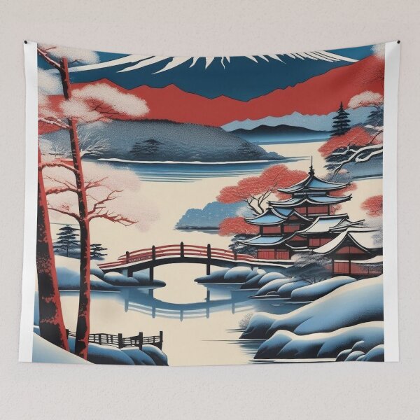 Item preview, Mount Fuji Dawn - Japanese Ukiyo-e Winter Landscape Art Print designed and sold by Vandy Fullam.