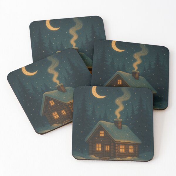 Item preview, Moonlit Cabin – Cozy Winter Night Art designed and sold by Painted Moon by Luna Bee™.