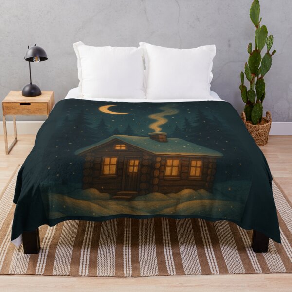 Item preview, Moonlit Cabin – Cozy Winter Night Art designed and sold by Painted Moon by Luna Bee™.