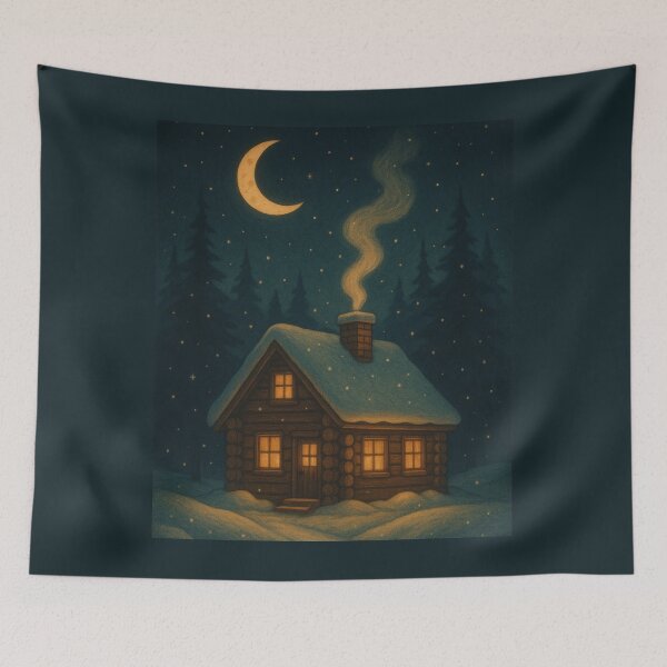 Item preview, Moonlit Cabin – Cozy Winter Night Art designed and sold by Painted Moon by Luna Bee™.