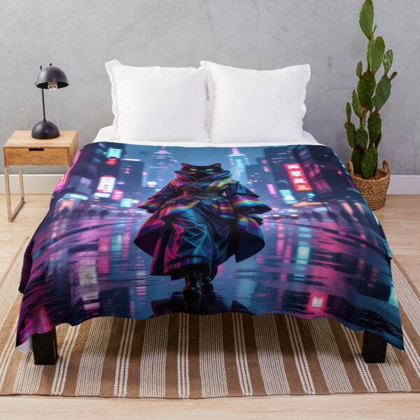 Item preview, Cyber Cat – Confidence, neon light and futuristic style in a vibrant cityscape designed and sold by FotoworldEdel.