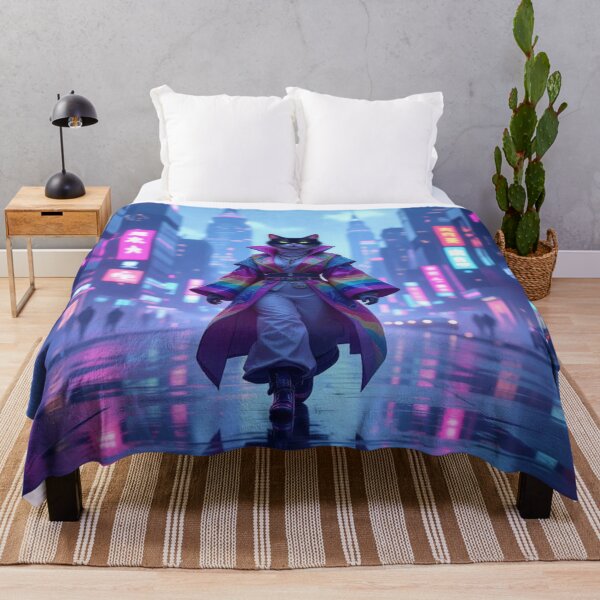 Item preview, Cyber Cat – Confidence, neon light and futuristic style in a vibrant cityscape designed and sold by FotoworldEdel.