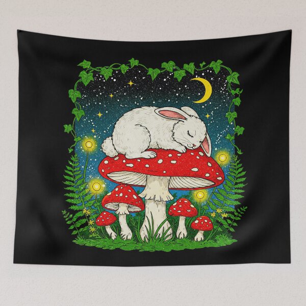 Item preview, Sleeping Bunny on Mushroom Under Moonlight designed and sold by TeeARTHY.