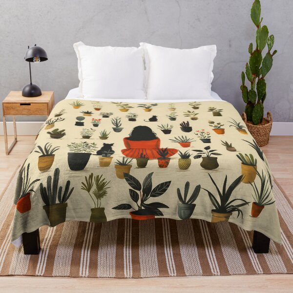 Item preview, Girl with Cats and Plants – Cozy Botanical Illustration designed and sold by PostcardsfromtheLaundromat.