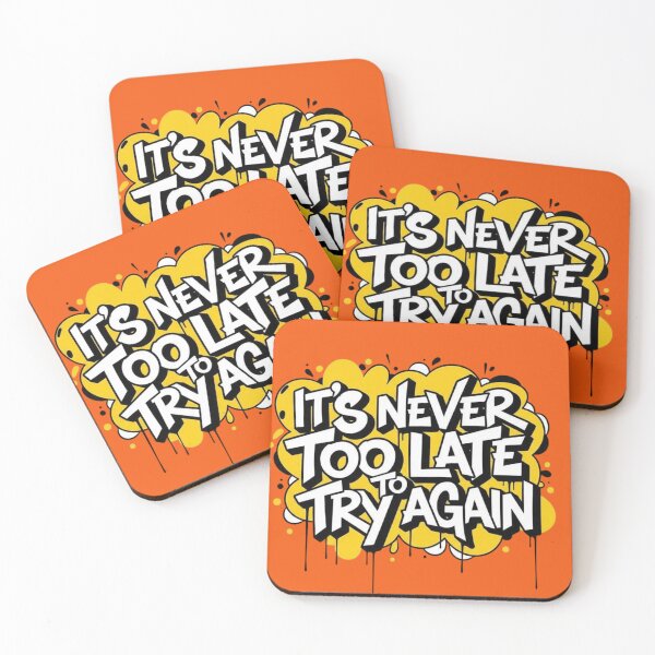 Item preview, It’s Never Too Late To Try Again – Bold Yellow & Black Typography Design designed and sold by SaicoGN.