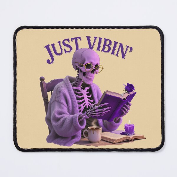 Item preview, Just Vibin' Cozy Reader Purple Skeleton - Dark Academia Halloween Art designed and sold by petpuppymania.