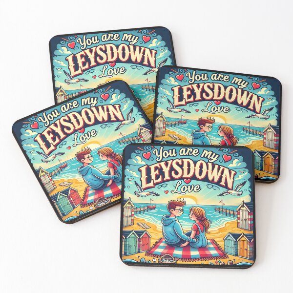 Item preview, Couple at Leysdown Beach with Love Banner, enjoying the sea side vibe. designed and sold by The-T-In-Retro.