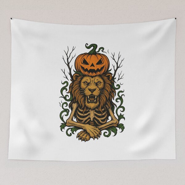 Item preview, Halloween Skeleton Lion with Pumpkin Head designed and sold by Animarisca.