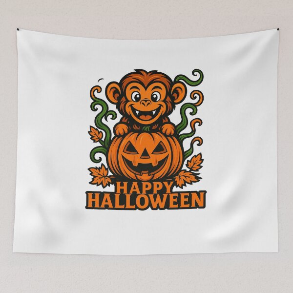 Item preview, Halloween Monkey with Pumpkins Illustration designed and sold by Animarisca.