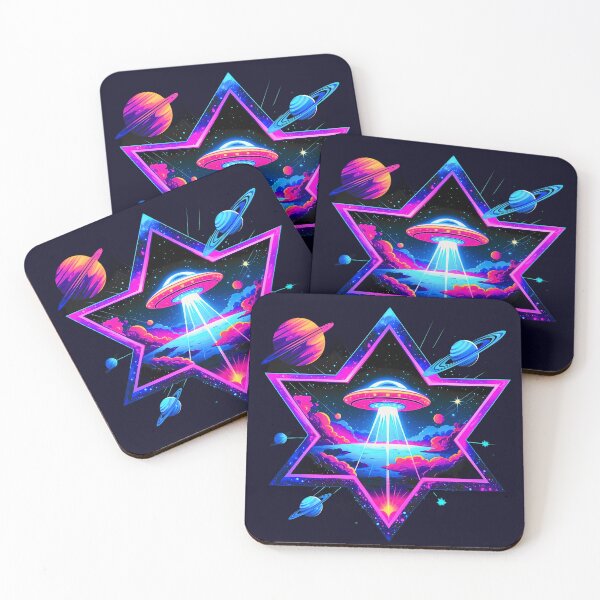 Item preview, Galactic Ascension – Neon UFO in a Cosmic Star designed and sold by OrbitTrend.