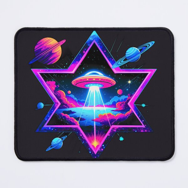 Item preview, Galactic Ascension – Neon UFO in a Cosmic Star designed and sold by OrbitTrend.