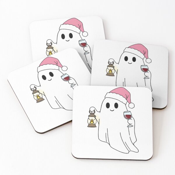 Item preview, Happy HalloWINE Ghost | Cute Pink Santa Hat Ghost with Wine designed and sold by NewYorkColours.