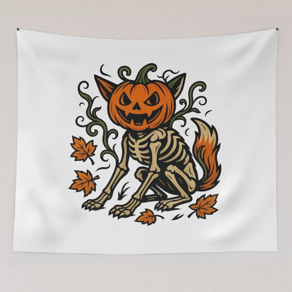 Item preview, Halloween Skeleton Fox with Pumpkin Head designed and sold by Animarisca.