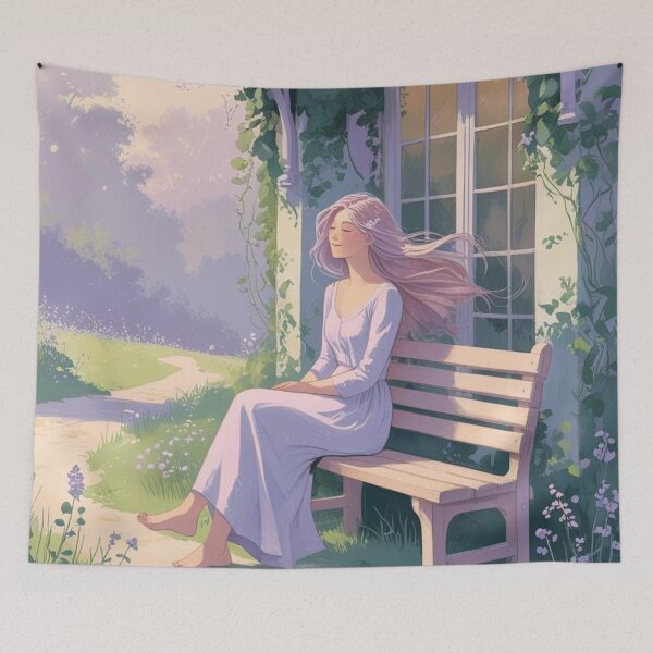 Item preview, Peaceful Lavender Cottage Girl designed and sold by lovelywhimsyart.