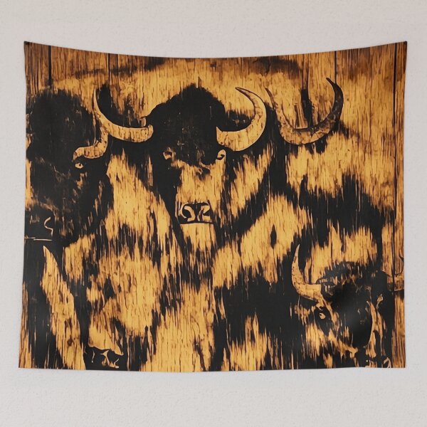 Item preview, Rustic Buffalo Illustration on Wood Grain Background | Wood Art | Wood Burning | Animal Art | Animal Drawing designed and sold by UnhingedBird.