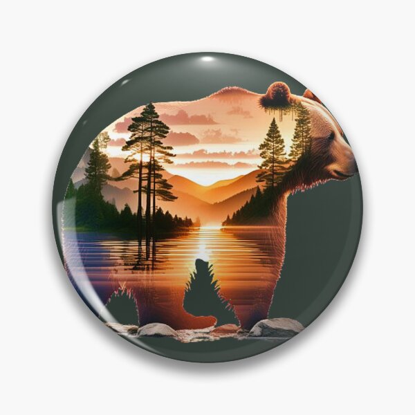 Aperçu de l'œuvre Bear and Sunset Wilderness Art – Double Exposure Nature Design créée et vendue par ActiveOutdoorLiving.