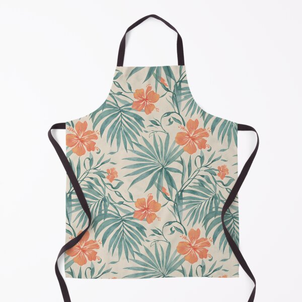 Item preview, Tropical Watercolor Seamless Pattern – Coral Hibiscus and Green Palm Leaves on Cream designed and sold by HolmeProud.