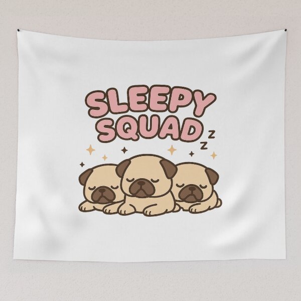 Item preview, Sleepy Squad – Kawaii Pugs in Pink Bubble Letters designed and sold by Zee's Whimsical Wonders.