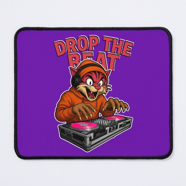 Item preview, Drop the Beat DJ Cat – Red Striped Hoodie Kitty Design designed and sold by averagejoekster.