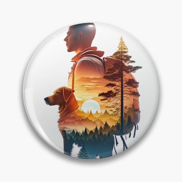 Item preview, Hiker and Dog at Sunset – Wilderness Adventure Double Exposure Art designed and sold by ActiveOutdoorLiving.