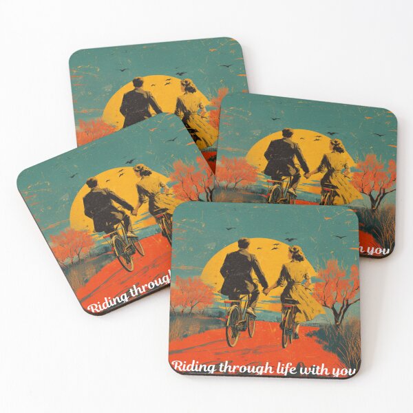 Item preview, Riding Through Life With You | Vintage Couples Cycling Art | Retro Sunset Love designed and sold by CrunchyGoats.