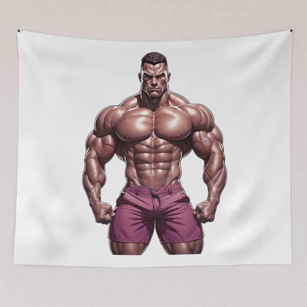 Item preview, Titan Physique: Hyper-Muscular Hero in Purple Shorts designed and sold by ForeverPrintsOK.