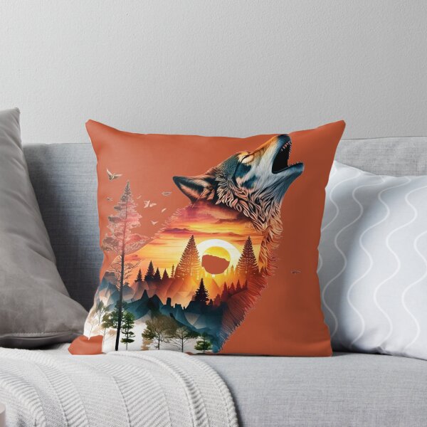 Item preview, Wolf and Sunset Wilderness Art – Spirit of the Wild Double Exposure Design designed and sold by ActiveOutdoorLiving.