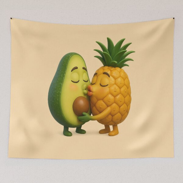 Aperçu de l'œuvre Baiser tropical entre l'avocat et l'ananas créée et vendue par DesignShopAD.