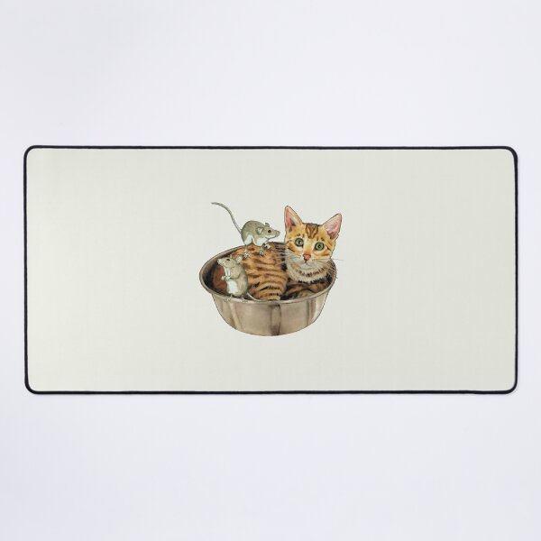 Item preview, Bengal Kitten in Bowl with Two Mice, Illustration designed and sold by JoyfulWhimsy.