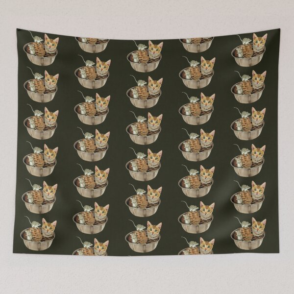 Item preview, Bengal Kitten in Bowl with Two Mice, Illustration designed and sold by JoyfulWhimsy.