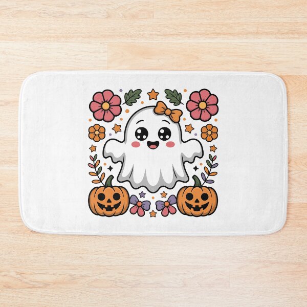 Item preview, Kawaii Ghost with Florals and Halloween Pumpkins designed and sold by QuietBloom80.