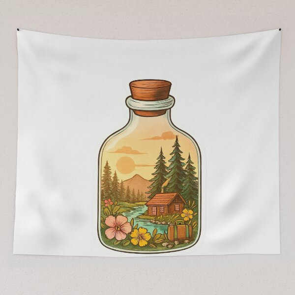 Item preview, Bottled Serenity Cabin by the River at Sunset designed and sold by ArteeInnovation.