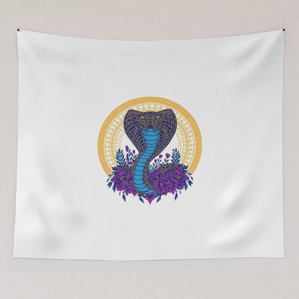 Item preview, Modern Neon Cobra | Dark Blue Serpent with Yellow Lines and Purple Flowers designed and sold by Naturalite19.