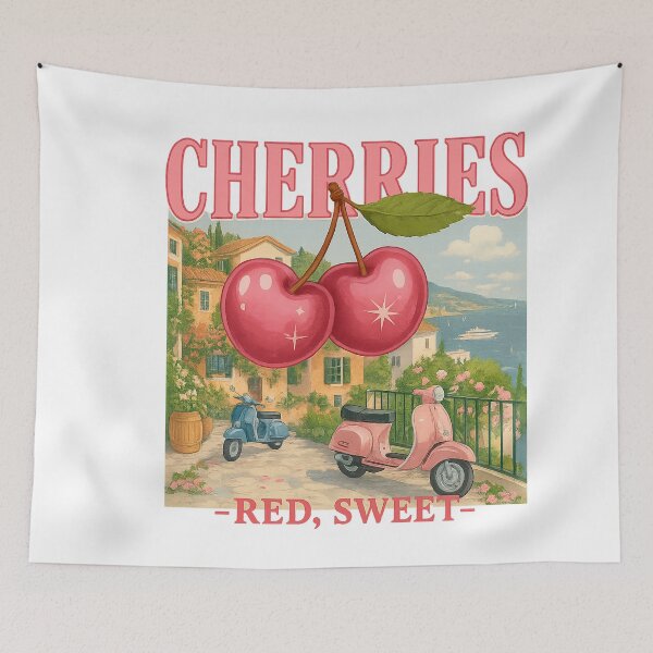 Item preview, Vintage Cherries Poster – Retro Italian Summer Scooter Art designed and sold by CapyToon.
