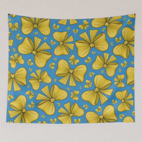 Item preview, Pattern of yellow bows on a blue background designed and sold by Cherevan.