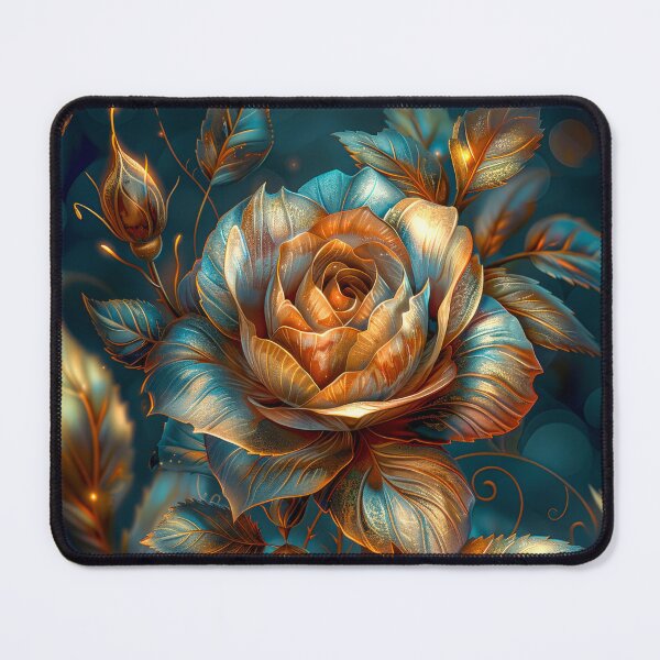Item preview, Golden Blue Rose on Dark Teal Background – Vibrant Fantasy Floral Art designed and sold by MargaretWiktor.