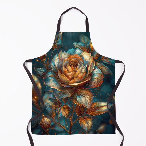 Item preview, Golden Blue Rose on Dark Teal Background – Vibrant Fantasy Floral Art designed and sold by MargaretWiktor.