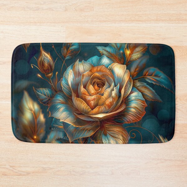 Item preview, Golden Blue Rose on Dark Teal Background – Vibrant Fantasy Floral Art designed and sold by MargaretWiktor.