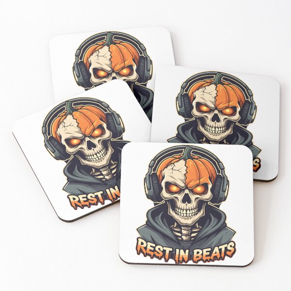 Item preview, Rest in Beats – Halloween DJ Skull with Pumpkin Headphones designed and sold by pixelprodigy04.