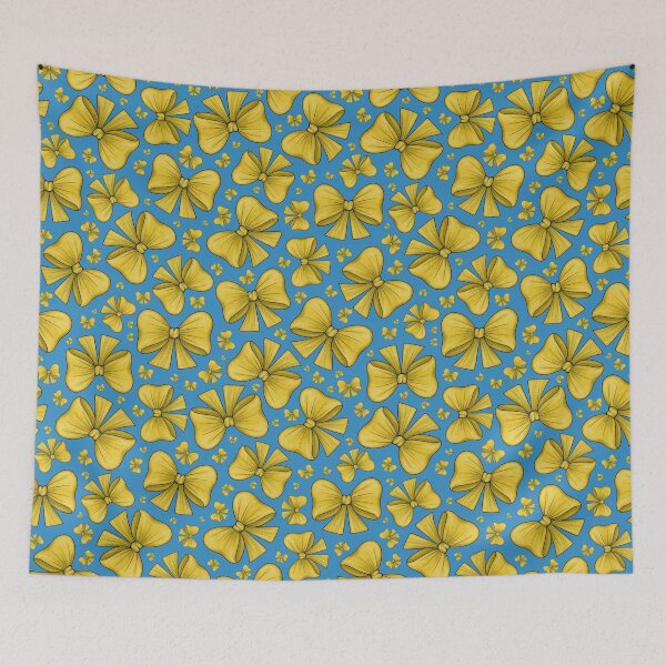Item preview, Pattern of yellow bows on a blue background designed and sold by Cherevan.