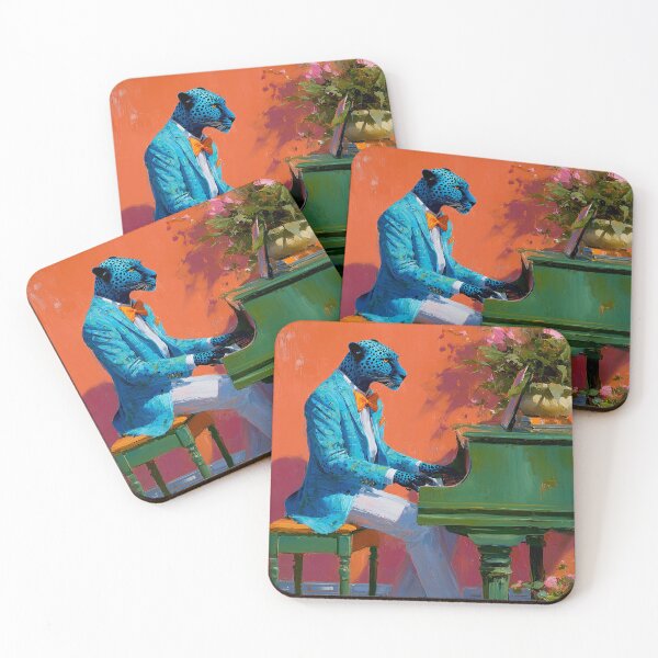 Item preview, Stylish Blue Leopard Pianist Painting – Elegant Animal Art in Vibrant Colours designed and sold by Gino By Design.